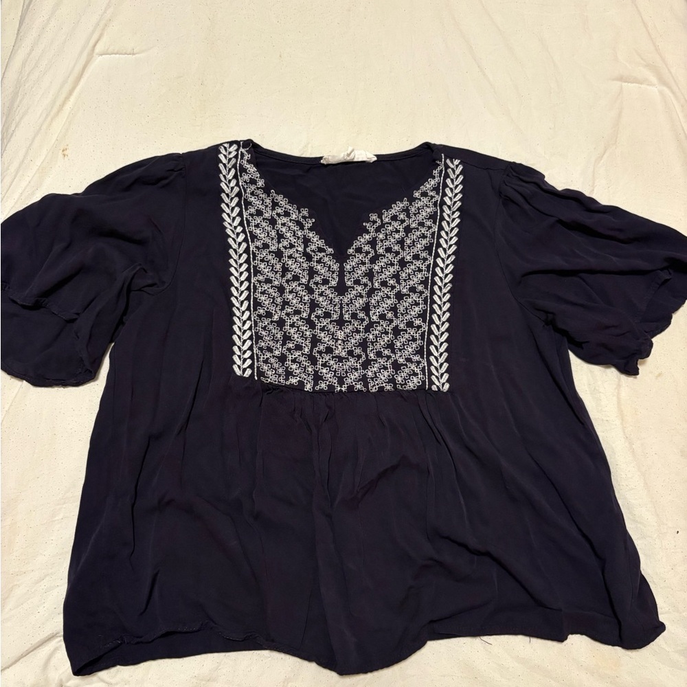Navy Embroidered Top